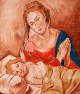 圣婴前的圣母祈祷-布面油画，60x70x3.7cm，¥820