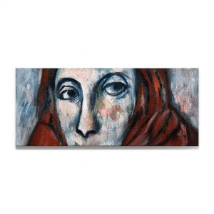 戴红色围巾的女人-布面油画，17x40x3.7cm，2024