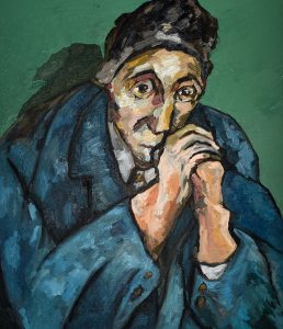 戴黑色帽子的男人-布面油画，60x70x3.7cm，2024