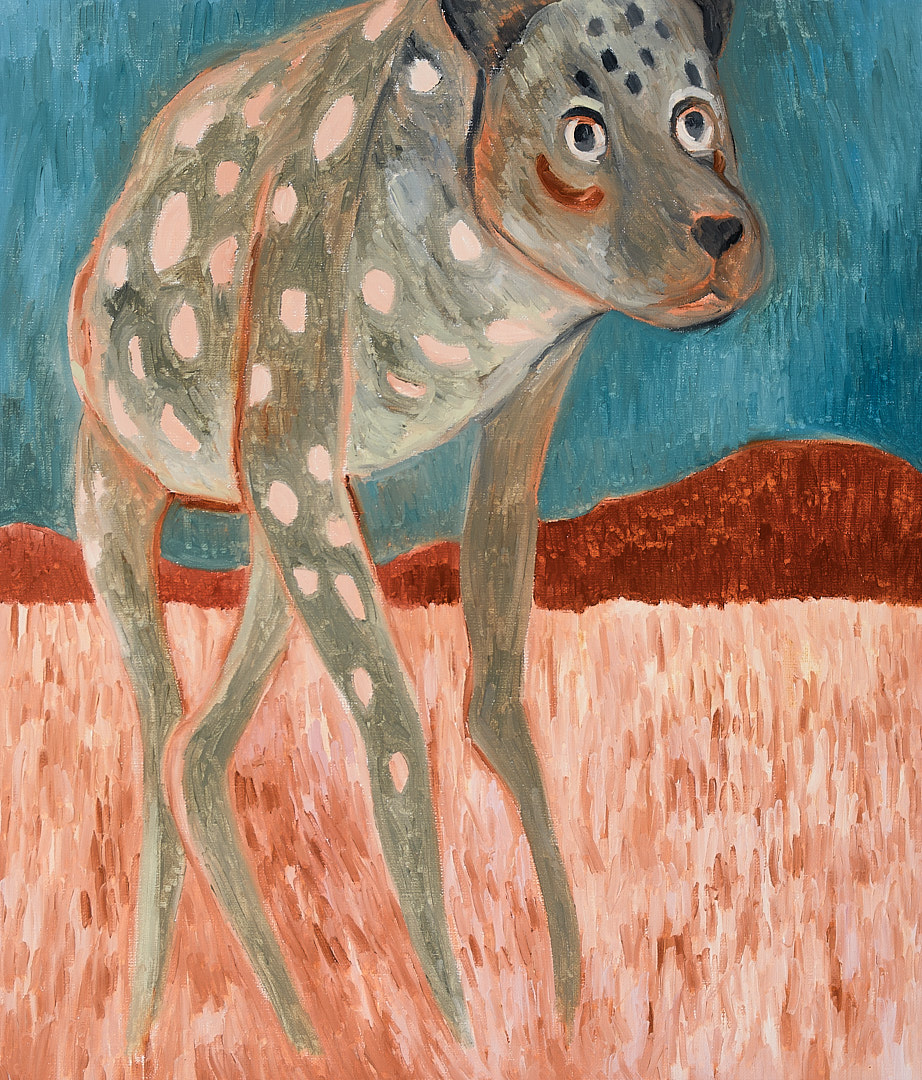 旷野里的猎犬-布面油画，60x70x3.7cm，2020