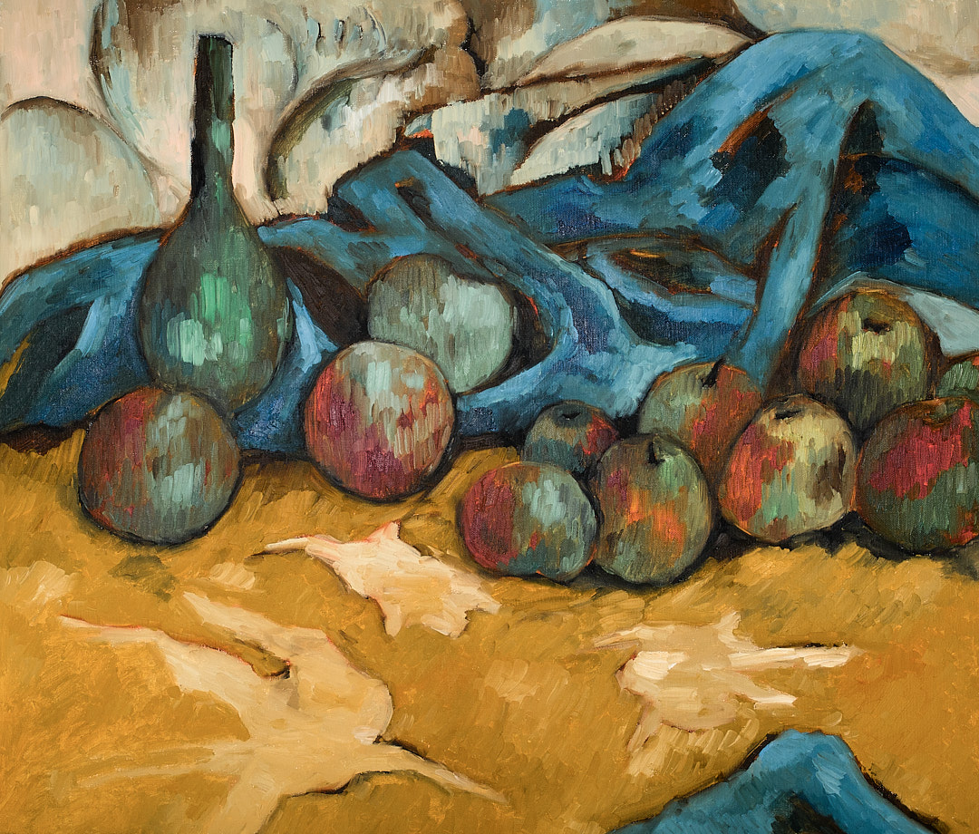 有苹果的静物画-布面油画，60x70x3.7cm，¥1940