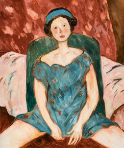 穿花裙的女人–布面油画，60x70x3.7cm，¥1400