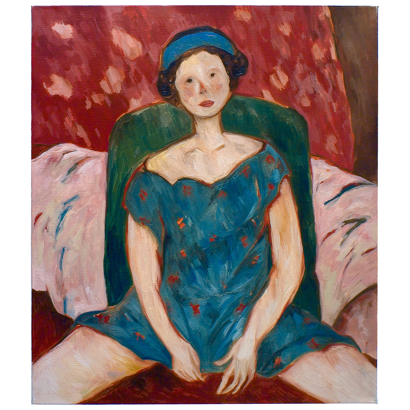 穿花裙的女人–布面油画，60x70x3.7cm，2022