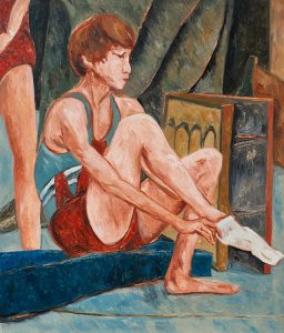 穿袜子的少年-布面油画，60x70x3.7cm，2023