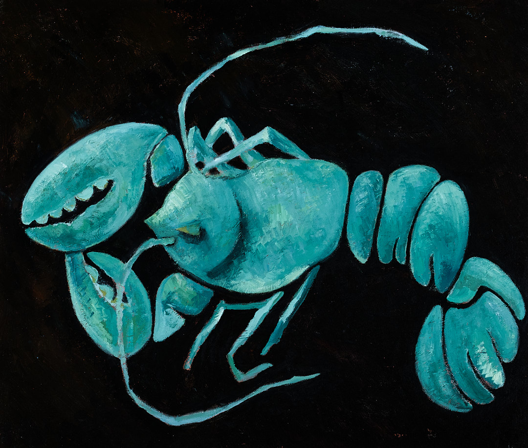 绿色的龙虾-布面油画，60x70x2.3cm，2023