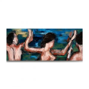 荷花池旁的女人-布面油画，17x40x3.7cm，2024