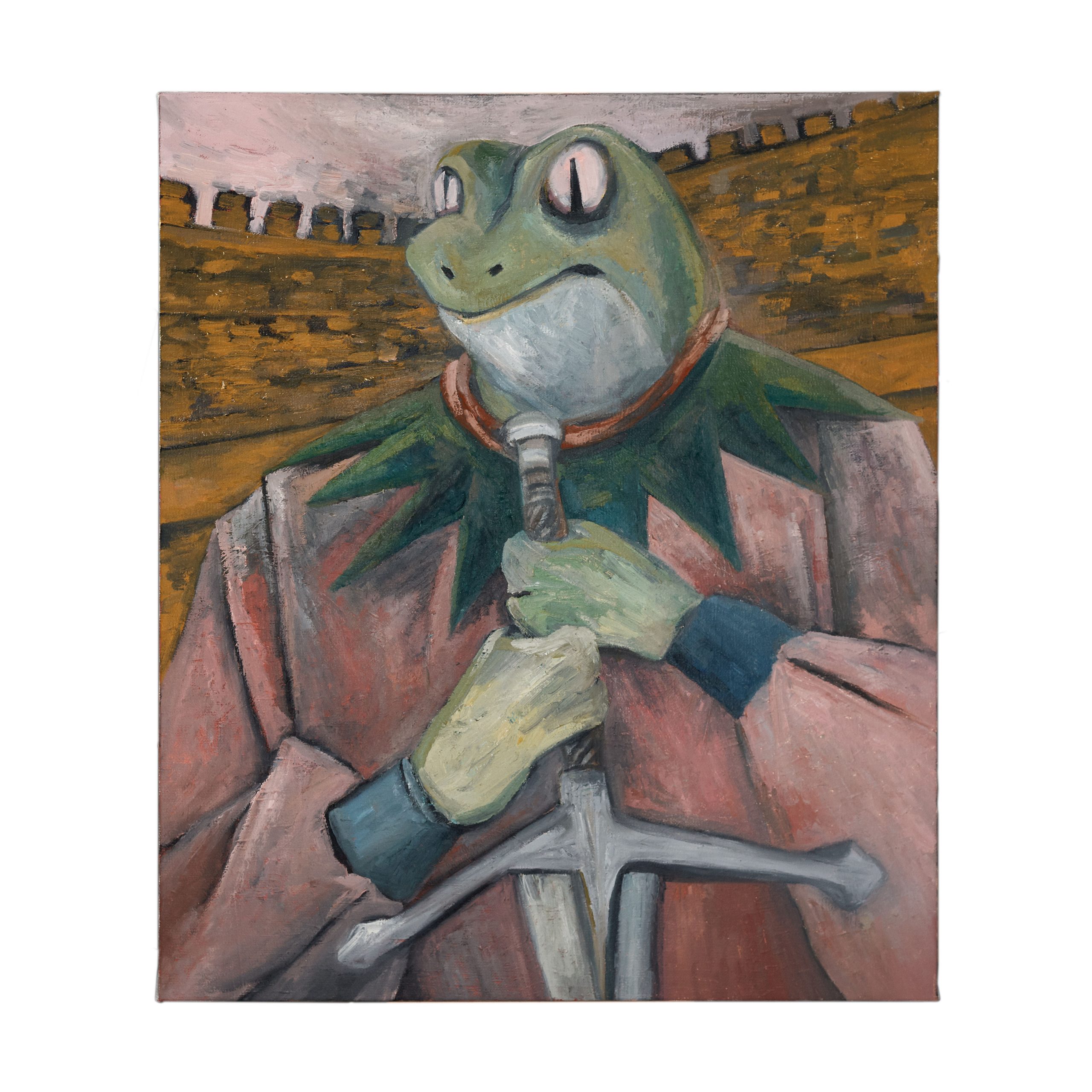 青蛙剑士-布面油画，60x70x3.7cm，¥1240