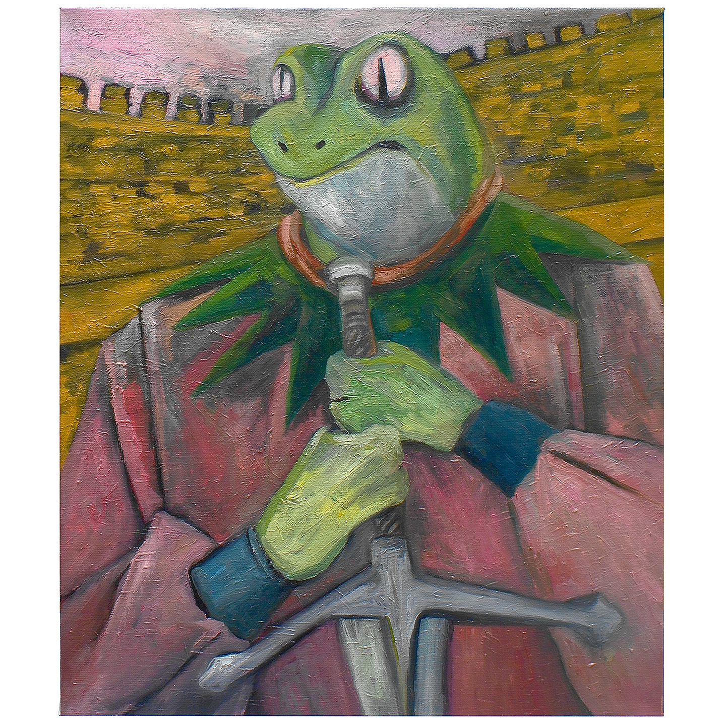 青蛙剑士-布面油画，60x70x3.7cm，2023