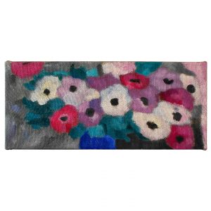 有蓝色花瓶和花束的静物画_布面油画，17x40x3.7cm，¥500