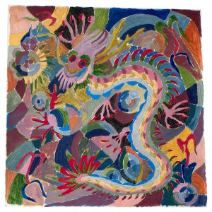 五彩的龙_纸上丙烯，约42.1×42.2cm，2023