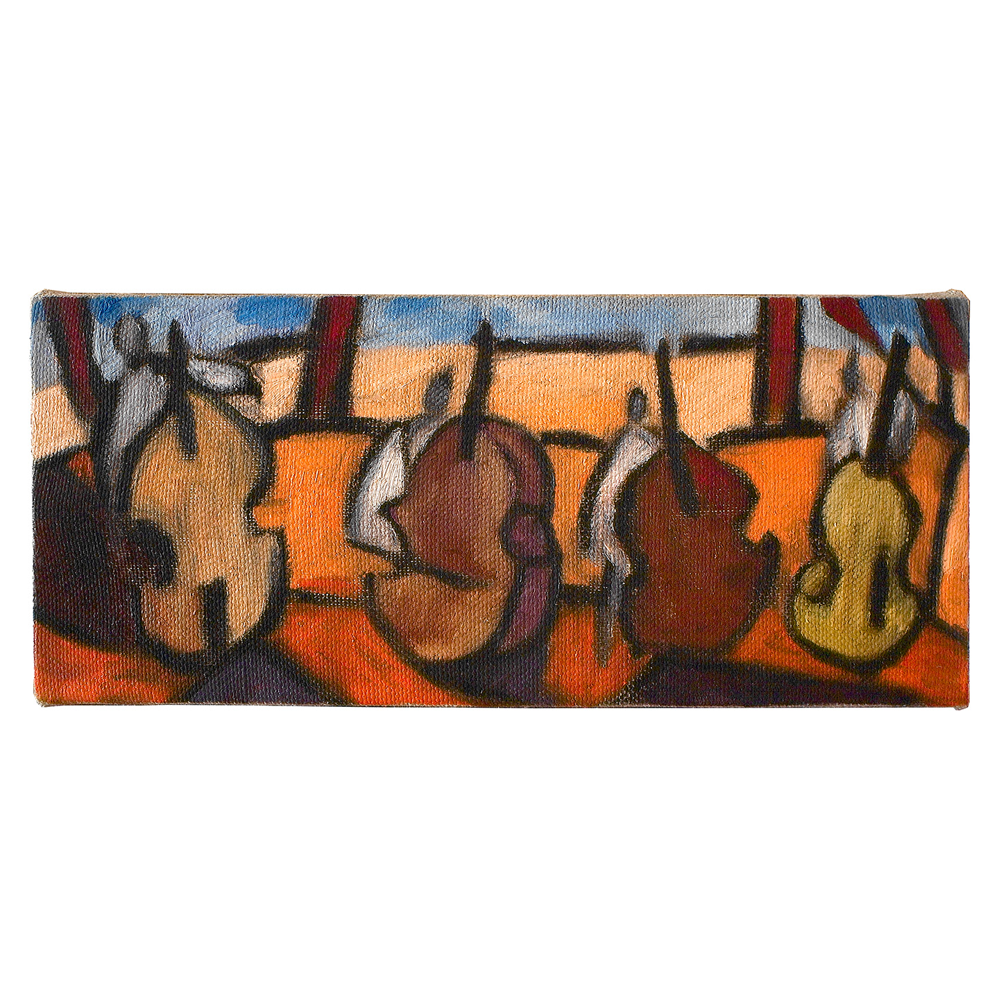 四个低音贝司演奏者_布面油画，17x40x3.7cm，2024
