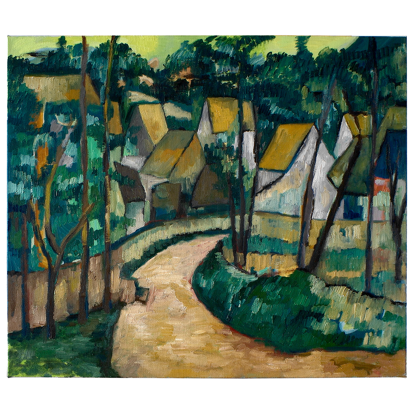 密林与村庄_布面油画，60x70x3.7cm，2024