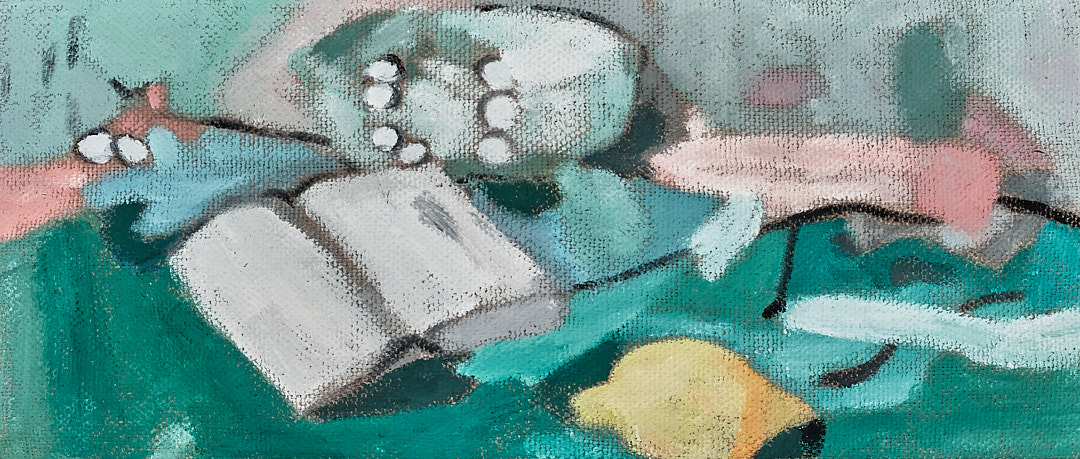 有书和柠檬的静物画-17x40x3.7cm，2024