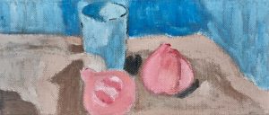 有粉色桃子的静物画-17x40x3.7cm，2024