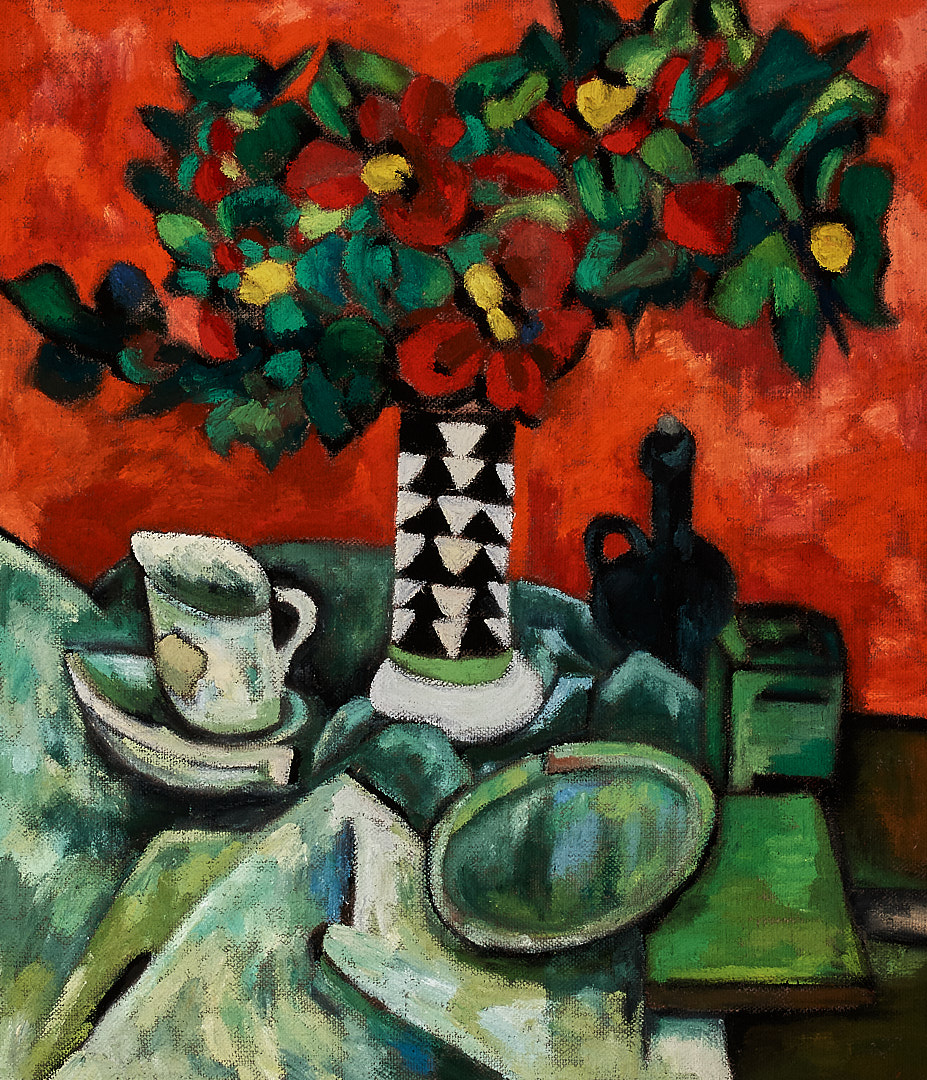 有装饰花纹花瓶的静物画-60x70x3.7cm，2024