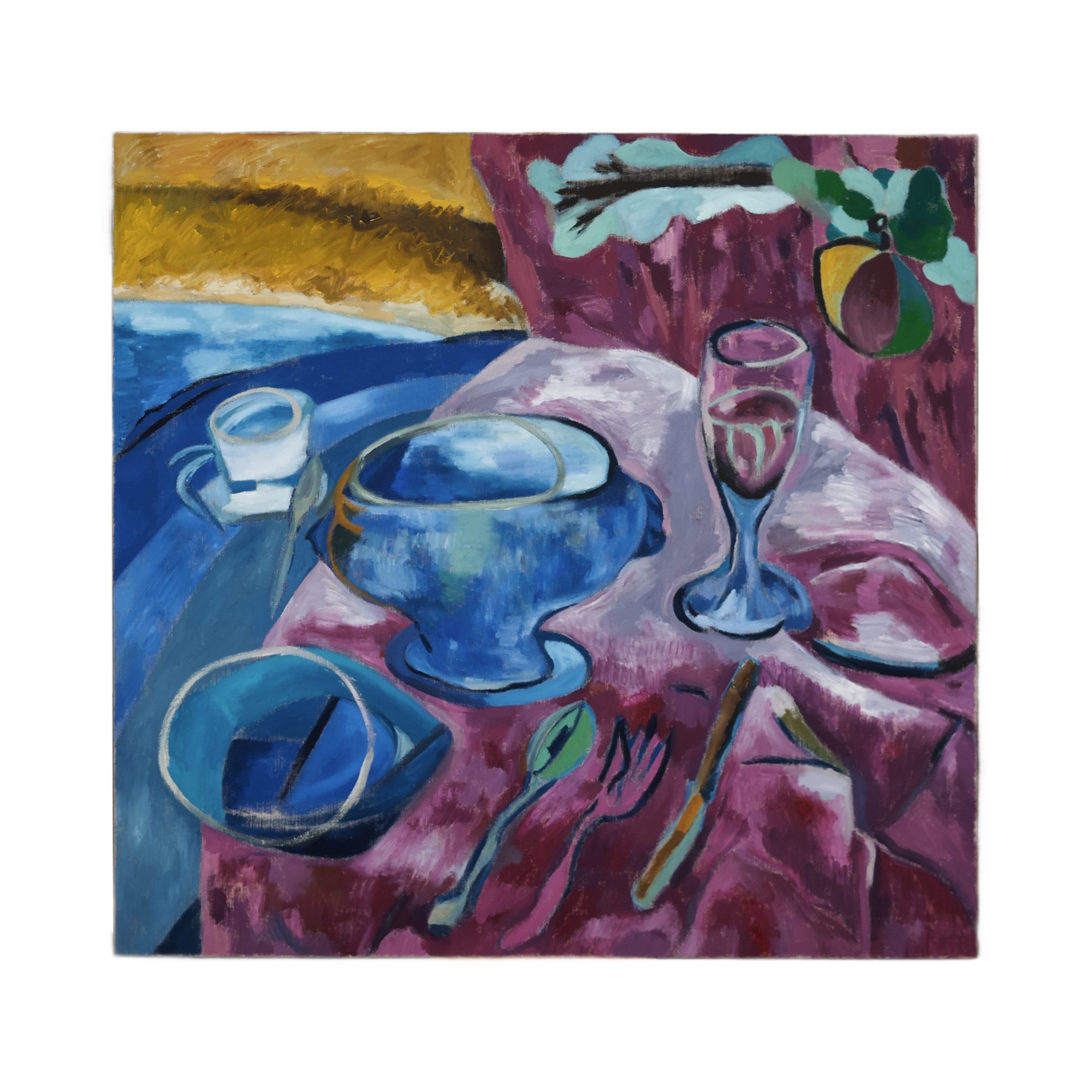 海边早餐-布面油画，85x90x2.3cm，¥1490