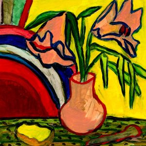 有百合花的静物画-纸上设色，2025