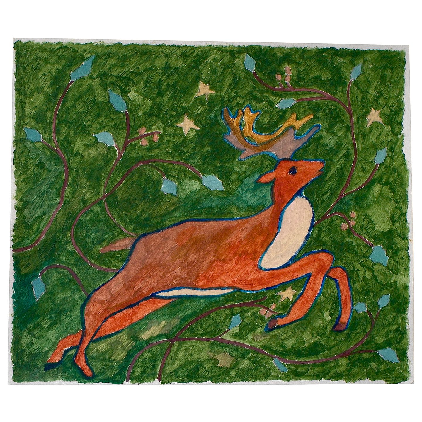橘色的鹿_纸上丙烯，38.8x32.8cm，2023