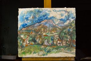 有树林的圣维克多山风景画-纸上水彩，50×58.5cm，¥220