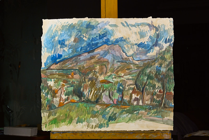 有树林的圣维克多山风景画-纸上水彩，50×58.5cm，¥220