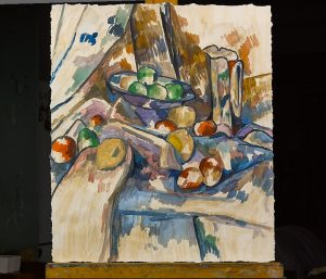 有苹果和柠檬的静物画-纸上水彩，49.5x58cm，¥150