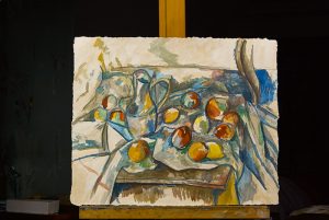 桌面上的苹果静物画-纸上水彩，47×57.5cm，¥140