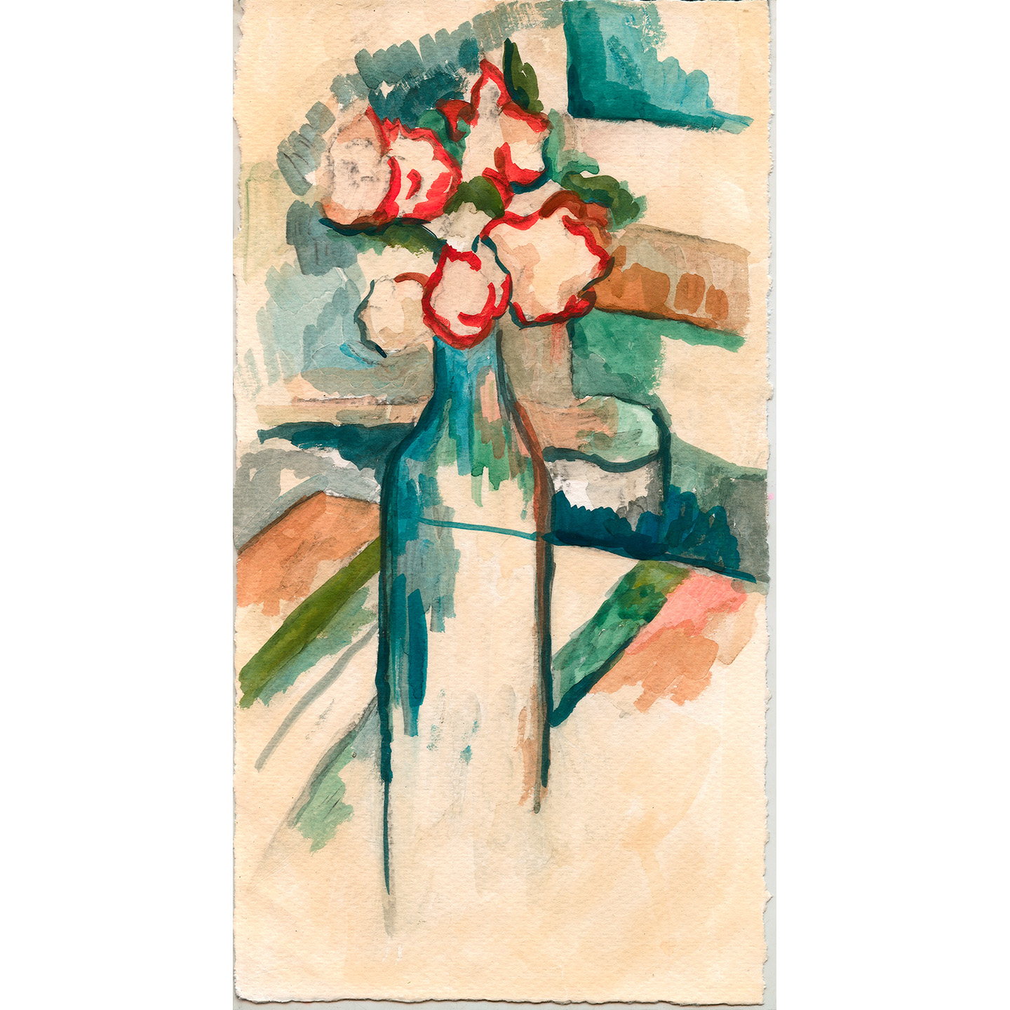 玻璃瓶里的花朵_纸上水彩，约15.2×29.5cm，2023