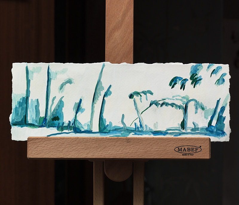 蓝色的树林-纸上水彩, 10.5x29cm，¥20