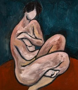 蜷坐的女人-布面油画，60x70x3.7cm，2023