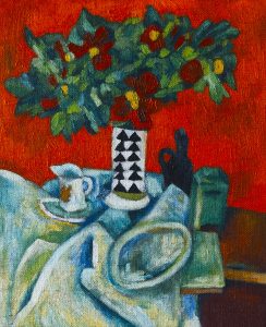 有装饰花纹花瓶的静物画（定制）-布面油画，45x55x3.7cm，2025