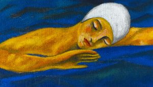 游泳的女孩-布面油画，35x60x3.7cm，¥1490