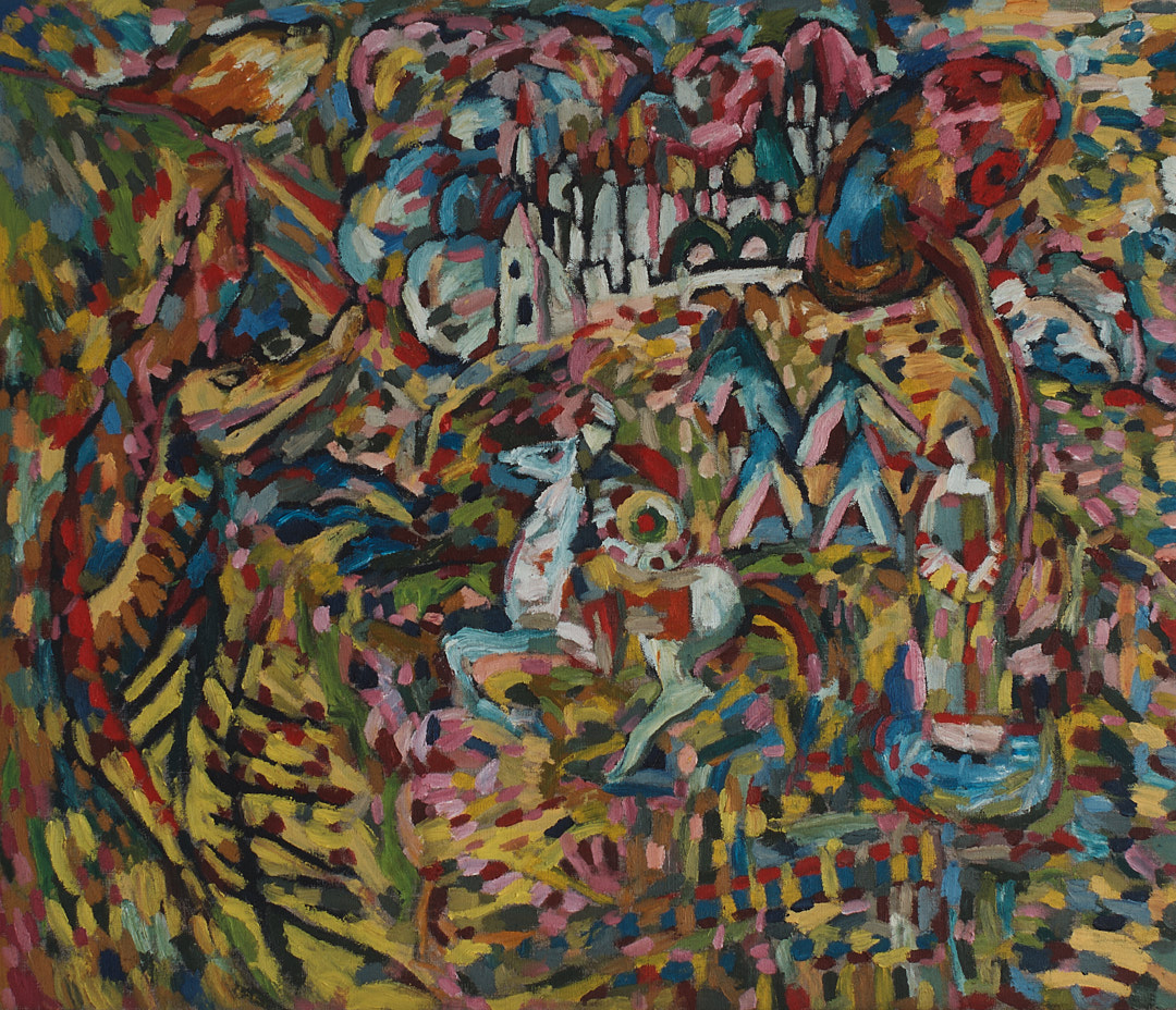 巨龙城堡与骑士-布面油画，60x70x3.7cm，¥740