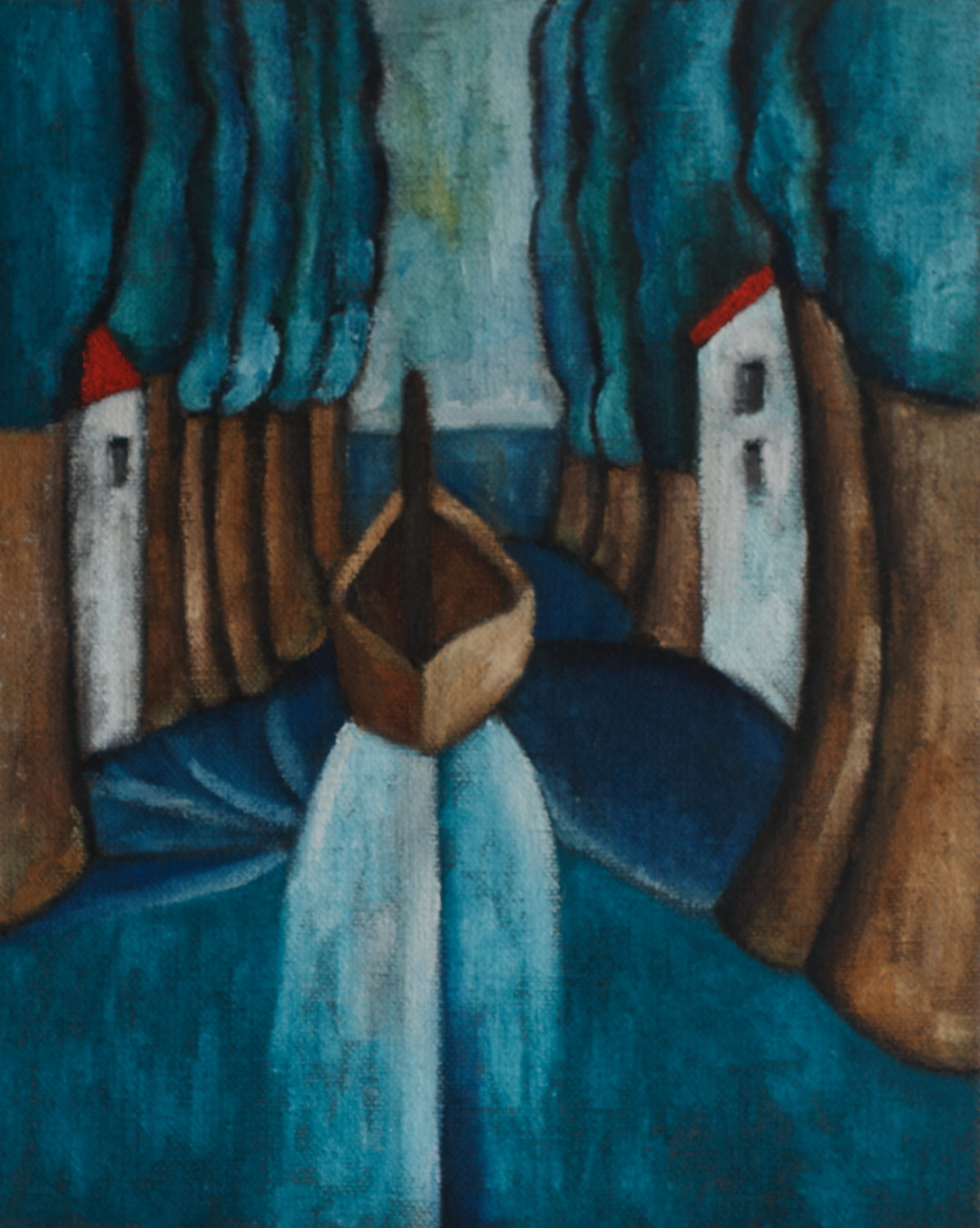 早晨的木船-布面油画，50x60x3.7cm，¥640