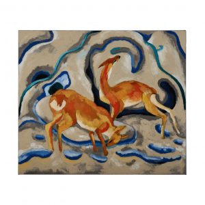 双鹿-布面油画，60x70x3.5cm，¥840