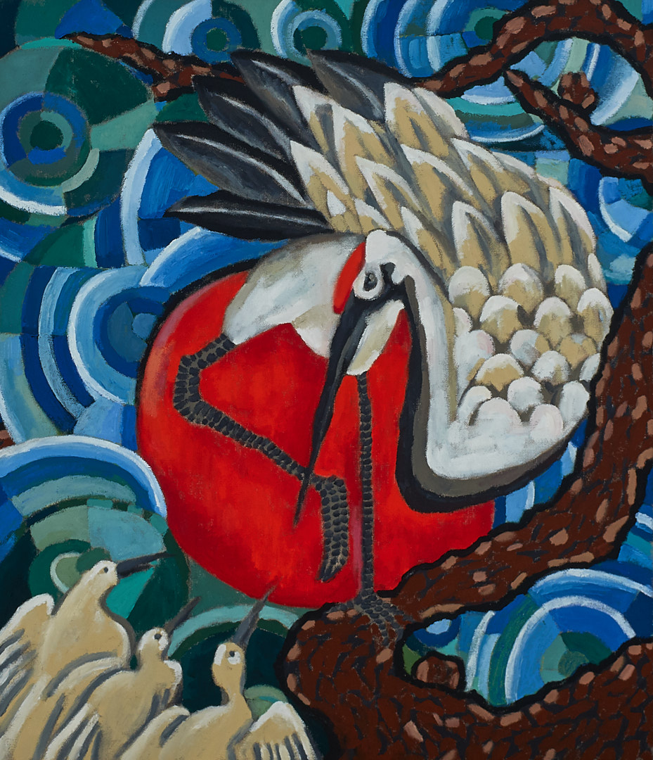 子母鹤-布面油画，60x70x2.1cm，¥940