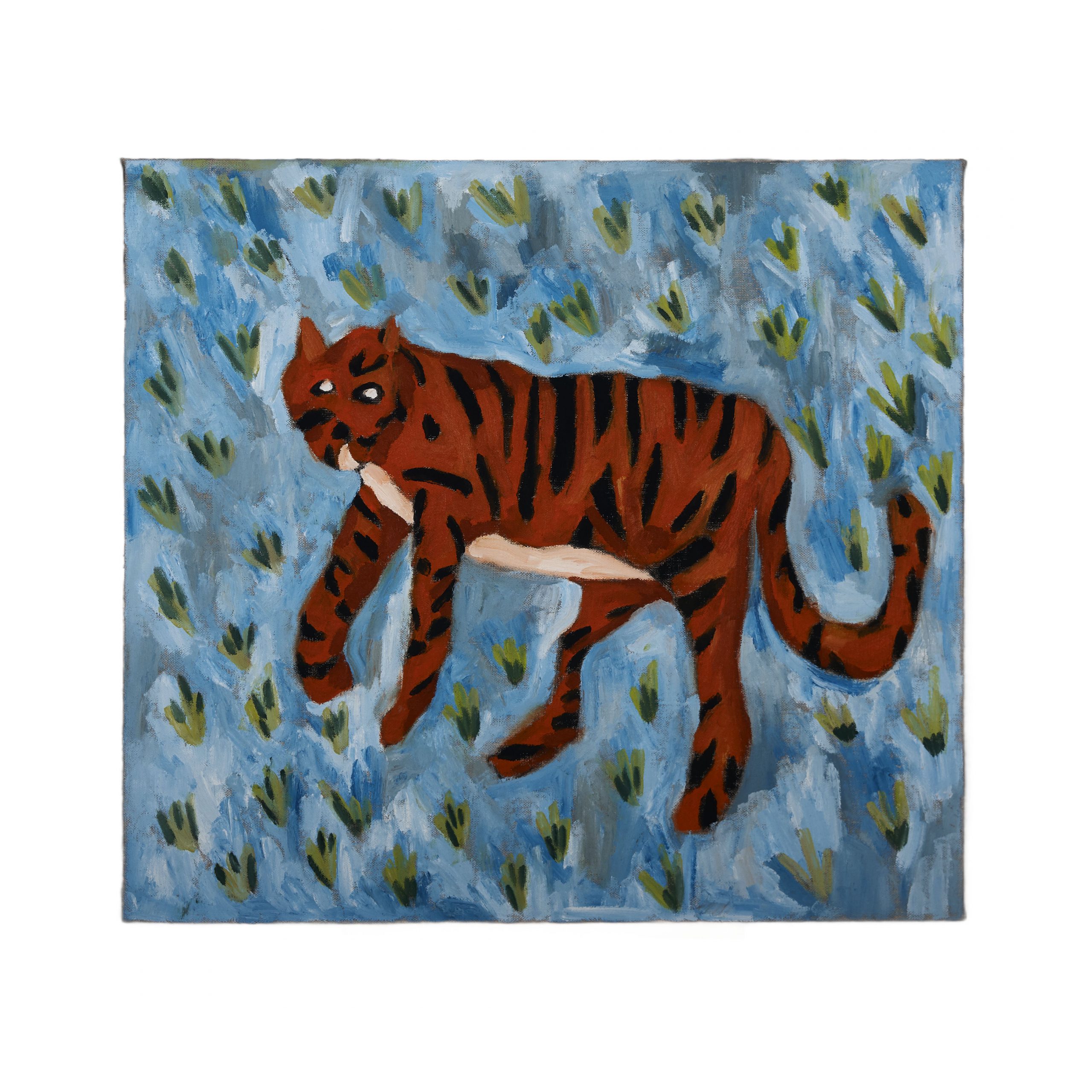 橘色的老虎-布面油画，45x50x2.0cm，¥420