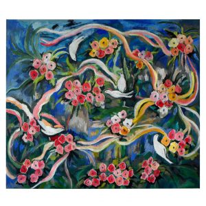 白鸽和鲜花_布面油画，95x110x3.5cm，¥2640