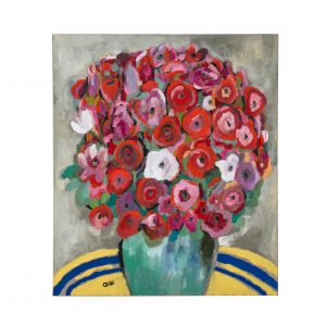 有柠檬黄桌布的花束-布面油画，60x70x3.5cm，¥940