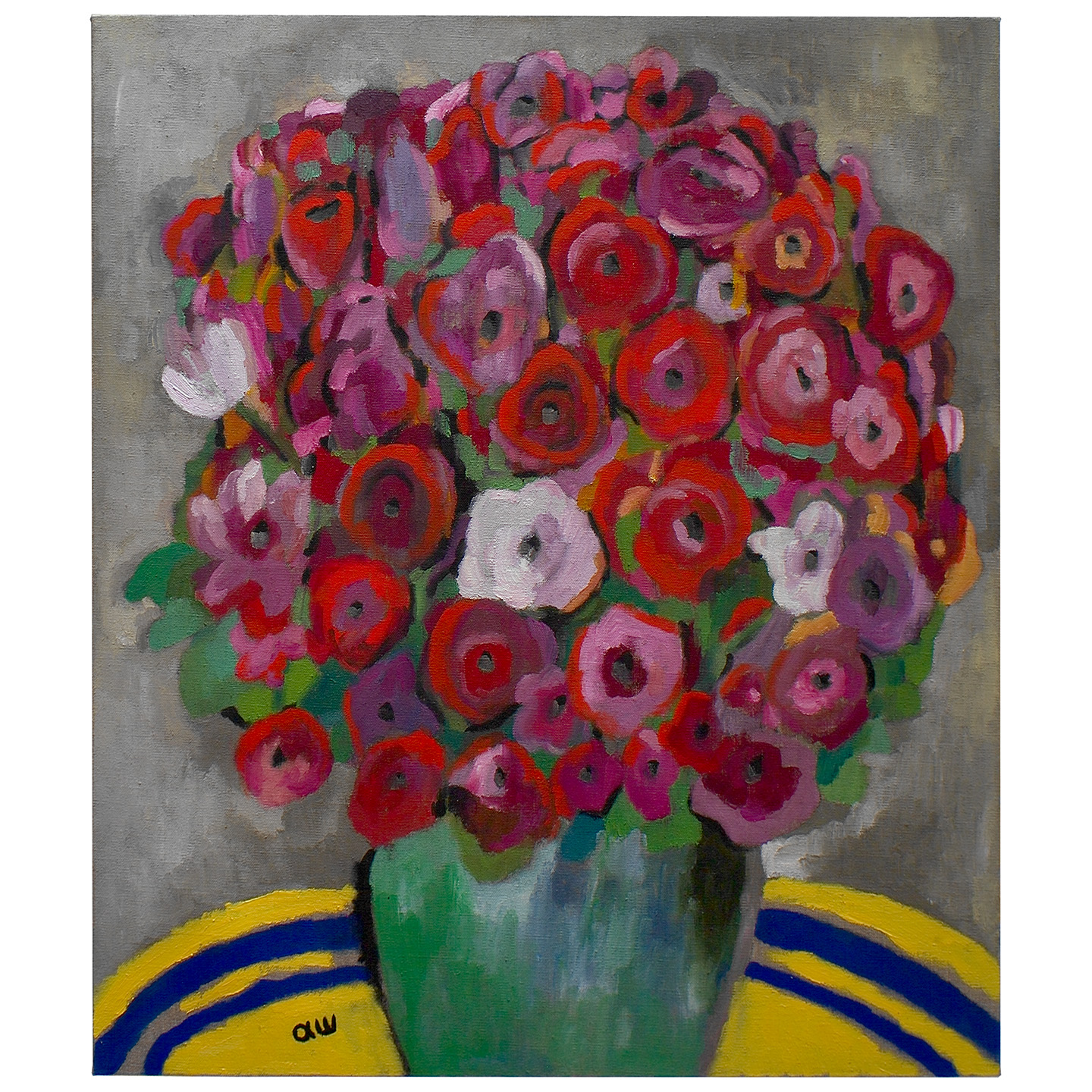 有柠檬黄桌布的花束_布面油画，60x70x3.5cm，2025
