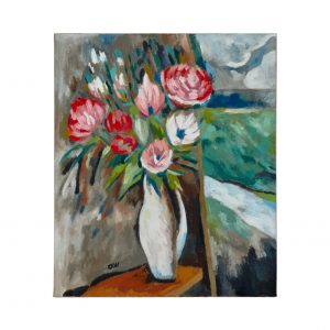 有玫瑰花的静物画-布面油画，60x70x2.0cm，¥840