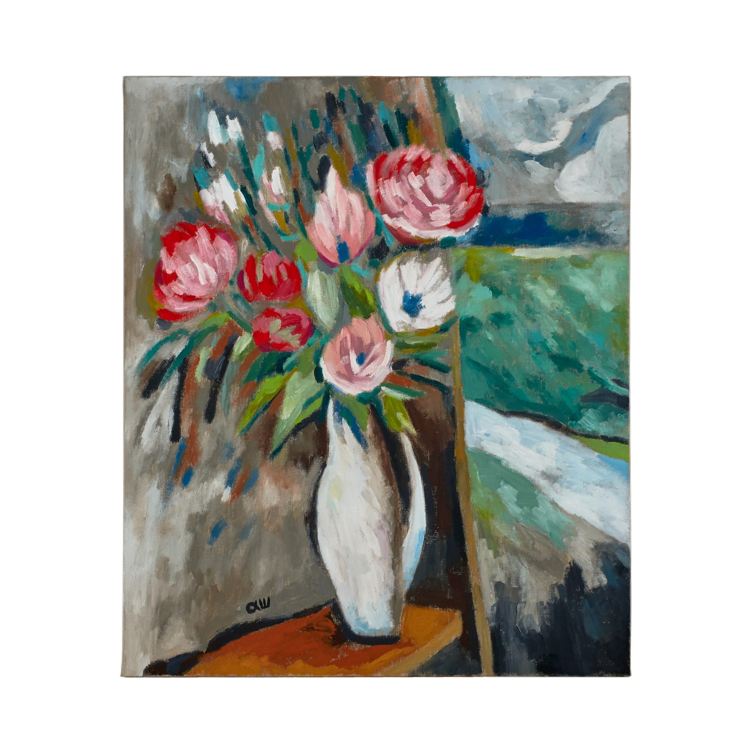 有玫瑰花的静物画-布面油画，60x70x2.0cm，¥840
