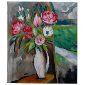 有玫瑰花的静物画_布面油画，60x70x2.0cm，¥840