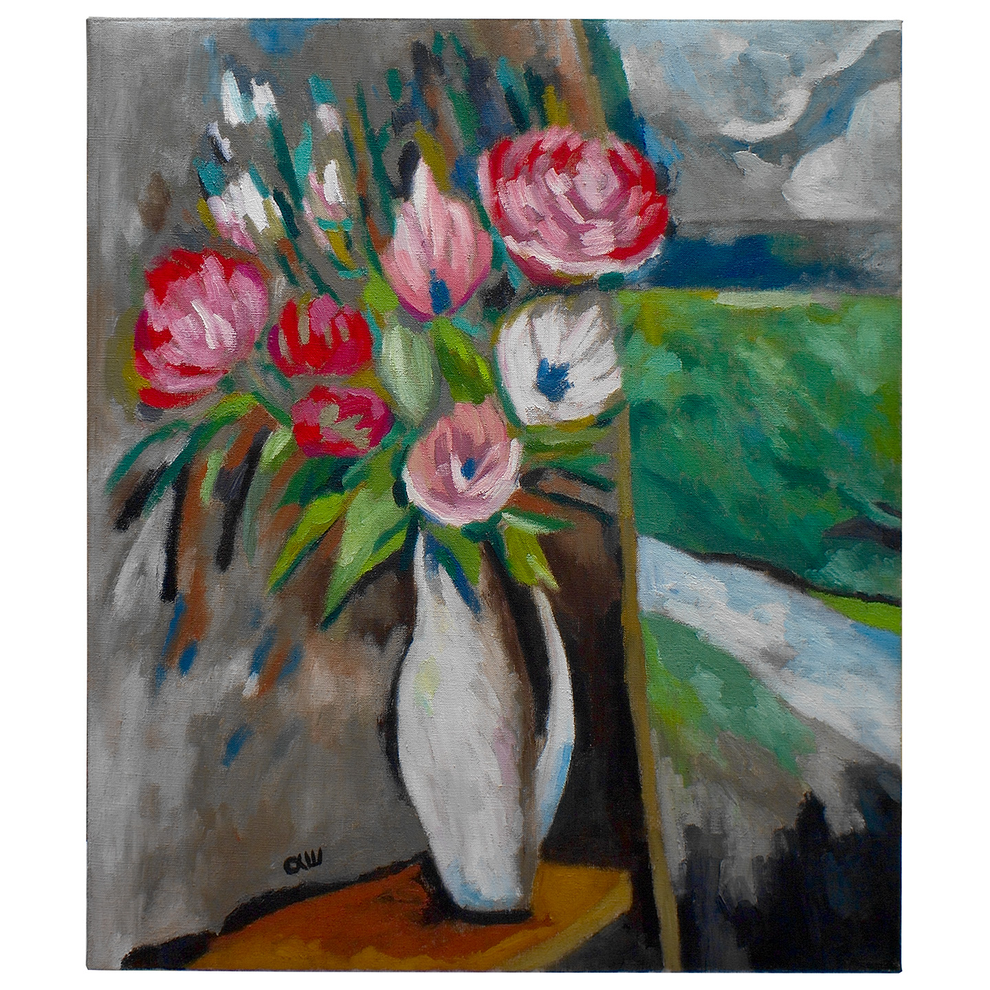 有玫瑰花的静物画_布面油画，60x70x2.0cm，2025