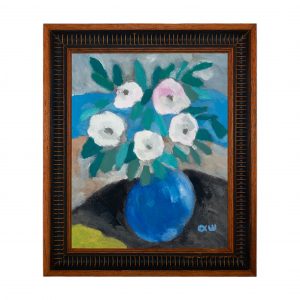 有鲜花束的静物画-皮革油画(含框)25.8×30.7×2.7cm，¥290