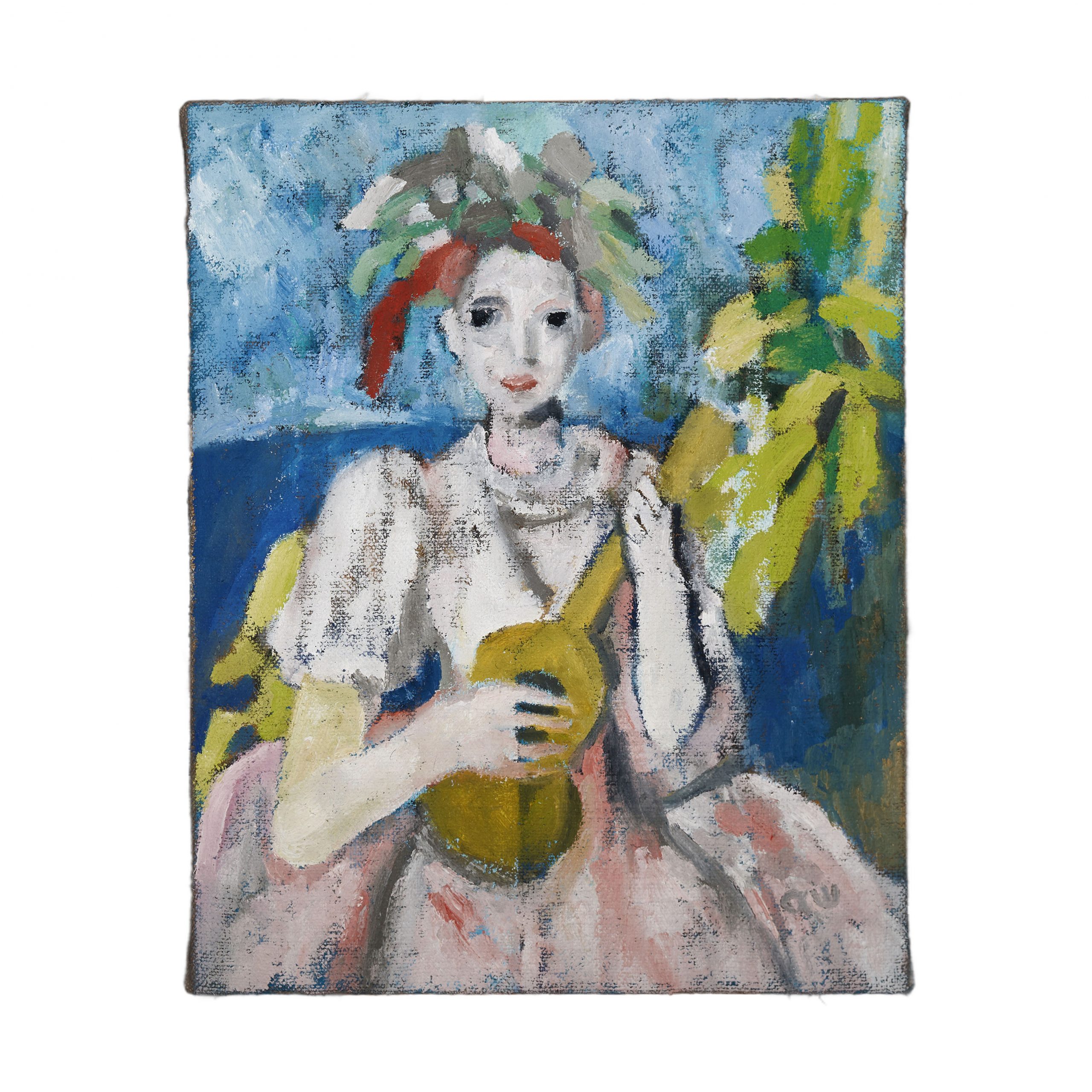 持琴的女孩-布面油画，50x60x3.5cm，¥1500