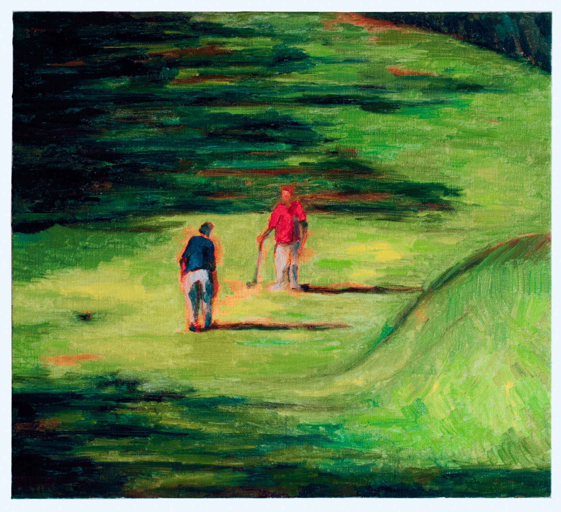 高尔夫训练课-布面油画-45x50x2.7cm, 2016