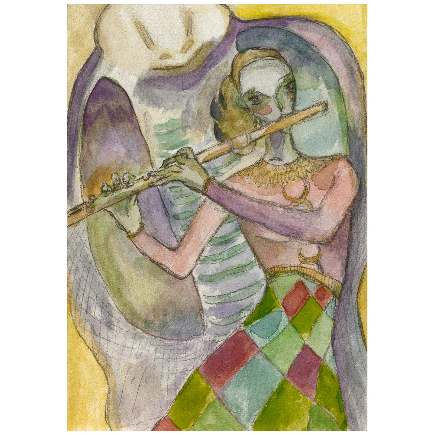 吹长笛的女人_纸上水彩，14.8x20.9cm，2026