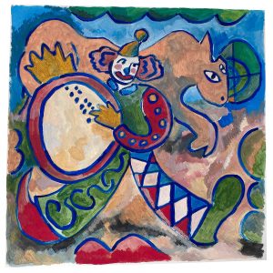 敲手鼓的小丑_纸上丙烯，约42.1×42.2cm，2023