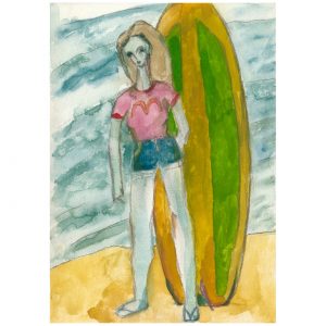 有冲浪板的女人_纸上水彩，14.8×20.9cm，2026