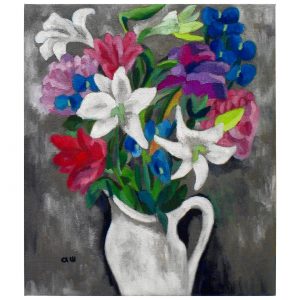 有百合花的静物画–布面油画，60x70x2.3cm，¥940